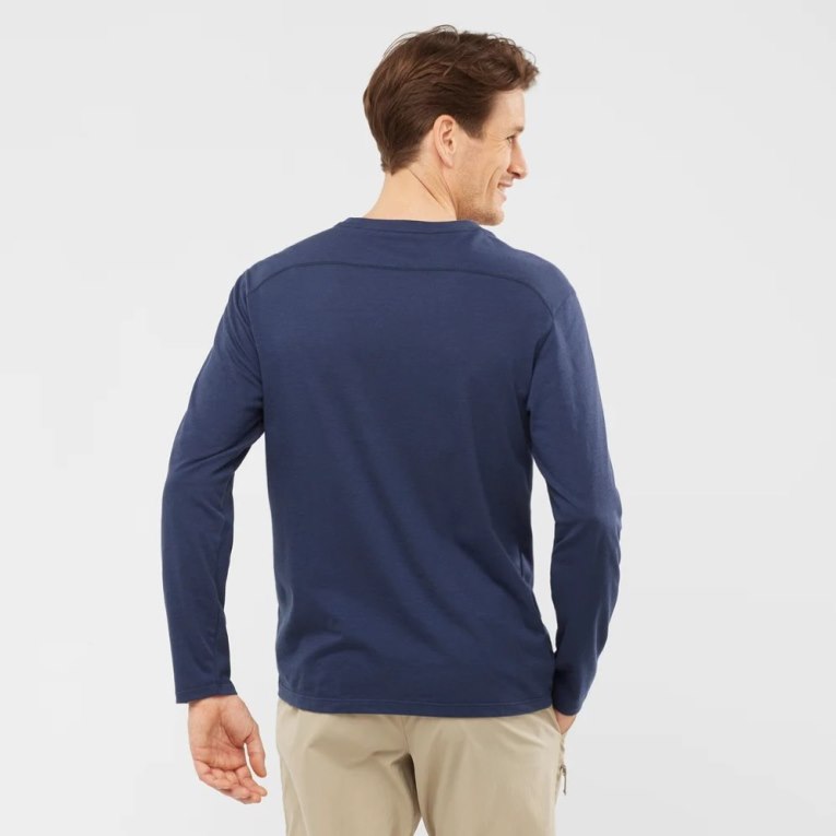 Navy Salomon Essential Long Sleeve Men's T-Shirts | IE GS4169